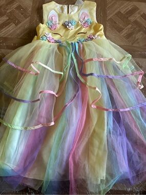 Amazon Yellow Unicorn Rainbow Tulle Costume Dress